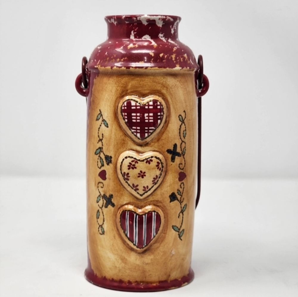 Patchwork Red Pottery Water‎ Carrier/Vase With Handle YellowRedGreenWhite